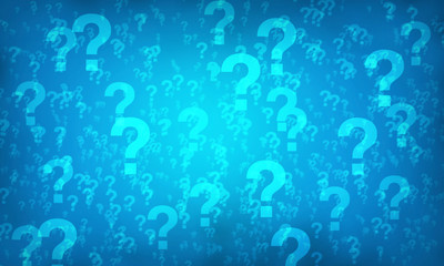 Blue question mark random pattern background.