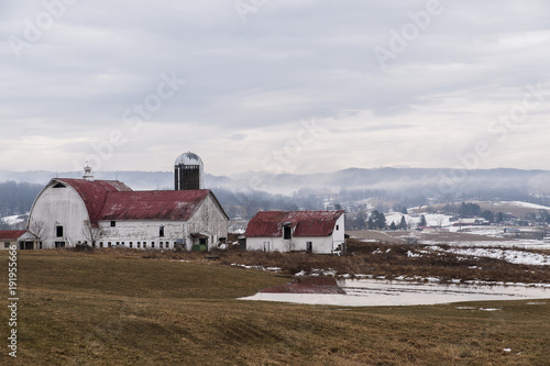 Foggy Snowy Farm With Barns Silo Greenbrier County West