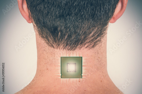 Fotografie, Obraz Bionic chip (processor) implant in male human body
