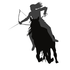 Wall Mural - Wild amazon girl with a bow on horseback