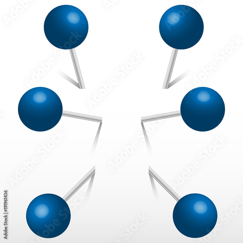 Fotografia, Obraz Blue office round push pins. 3d push pin.