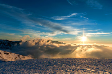 Canvas Print - Winter mountain landscape with fog