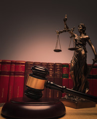 Sticker - judge's gavel with justice statue and law book