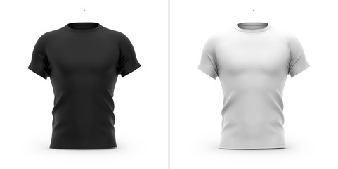 Men's t shirt with round neck and raglan sleeves. 3d rendering.