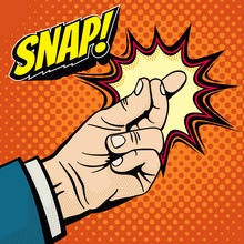Male Hand With Snapping Finger Magic Gesture. Its Easy Vector Concept In Pop Art Style