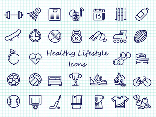 Sticker - Healthy lifestyle outline icons - big set sport icons