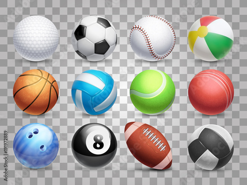 Cuadros en Lienzo Realistic sports balls vector big set isolated on transparent background
