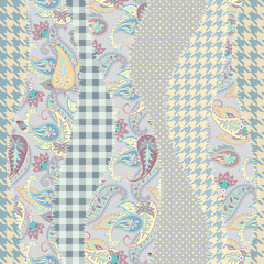 Poster - Seamless background pattern. Geometric patchwork pattern of a waves. Paisley ornament.