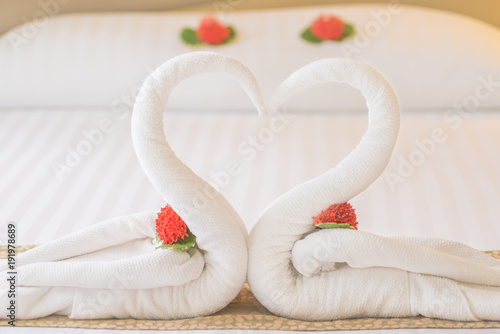 Swan Couple Put On Honeymoon Bed Look Like Heart Shape With