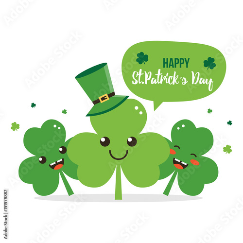 Happy St Patrick S Day Card Illustration With Cute Clover Shamrock Cartoon Characters Having Fun Smiling Buy This Stock Vector And Explore Similar Vectors At Adobe Stock Adobe Stock