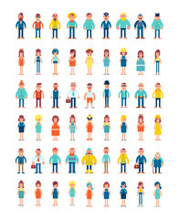 Wall Mural - Big set of characters in flat style. Man and woman in different clothes. Cartoon style, vector illustration.