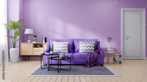 Cozy Purple Living Room Interior Decorated Ultraviolet Home Decor