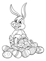 Wall Mural - Easter Bunny Rabbit With Basket of Eggs