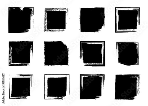 Fotografie, Obraz Grunge brush frame set, ink square backgrounds for text, information