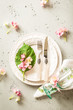 © pinkyone - Easter, spring or summer table setting design from above
