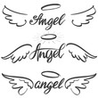 Angel wings icon sketch collection, religious calligraphic text symbol of Christianity hand drawn vector illustration sketch