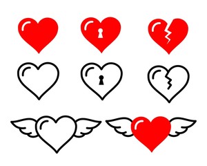 Wall Mural - Beautiful cute heart icon set vector