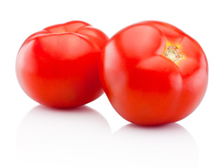 Wall Mural - Two red tomatoes isolated on white background