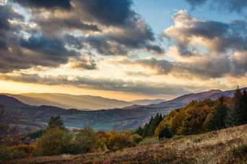 Wall Mural - Sunset over  the Bieszczady Mountains in the autumn from Polonina Carynska, Podkarpackie, Poland