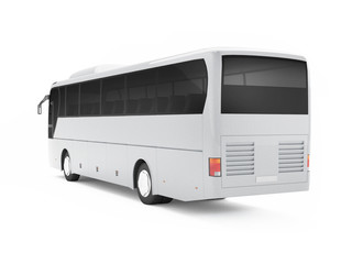 white big tour bus isolated on a white background. 3d rendering. back view