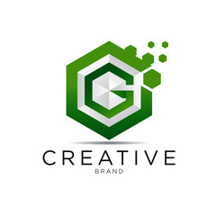 Sticker - letter hexagonal pixel logo