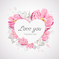 Wall Mural - happy valentines day white heart on pink flower isolated on white background, vector illustration