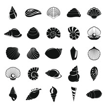 Sea Shell Icons Set. Simple Illustration Of 25 Sea Shell Vector Icons For Web