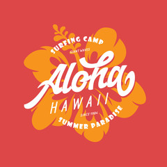 Wall Mural - Aloha hawaii floral t-shirt print. Vector vintage illustration.