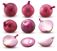 Collection Red Onion With Slices And Cut In Half