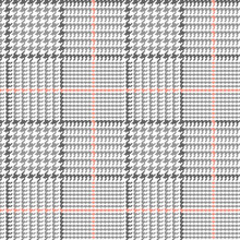 Glen Plaid Vector Pattern In Muted Grays With Pink Overcheck Stripes. Prince Of Wales Check. Classic Houndstooth Seamless Textile Print. Traditional Scottish Fabric. Pixel Pattern Tile Swatch Included
