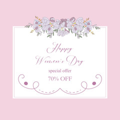 Womans Day collection sale banners.Sale Discount 8 March Happy Women s Day poster. Eighth March gift card. Spring Holiday Sale. Futuristic, promotion design. Advertising, Marketing, greeting cards