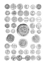 Vintage Engraving Of Medieval Coins Of German Kings And Emperors