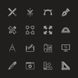 Blueprint icons - Gray symbol on black background. Simple illustration. Flat Vector Icon.