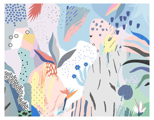 creative universal artistic floral background. hand drawn textures. trendy graphic design for banner
