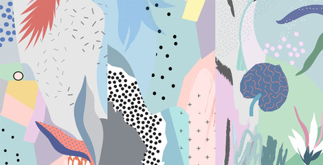 Wall Mural - Creative universal artistic floral background. Hand Drawn textures. Trendy Graphic Design for banner, poster, card, cover, invitation, placard, brochure or header.