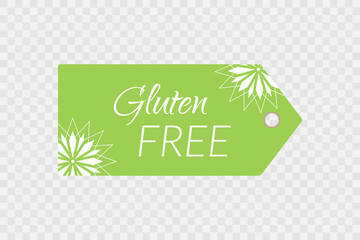 Wall Mural - Gluten free label. Food logo icon. Vector green white shopping tag sign isolated on transparent background. Illustration symbol for product, shop, package, healthy eating, lifestyle, celiac disease