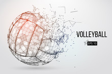 Silhouette Of A Volleyball Ball. Dots, Lines, Triangles, Text, Color Effects And Background On A Separate Layers, Color Can Be Changed In One Click. Vector Illustration.
