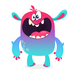 Cute furry blue monster. Vector bigfoot or troll character mascot. Design for children book, holiday decoration, stickers or print