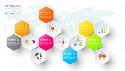 Wall Mural - Business hexagon net labels shape infographic bar.