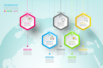 Wall Mural - Business hexagon labels shape infographic groups bar.