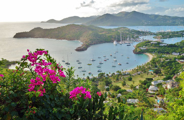 Wall Mural - View of the Caribbean island of Antigua and English Harbour seen from the Shirley Heights Lookout