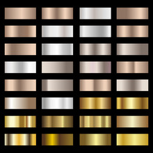 Set Of Silver, Bronze And Gold Foil Texture Gradation Background. Vector