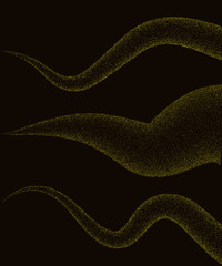 Wall Mural - Vector golden glittering wave set isolated on brown background.