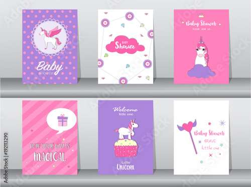 Cuadros en Lienzo Set of baby shower invitation cards,birthday cards,poster,template,greeting,card
