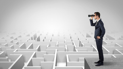 Wall Mural - man standing on top of a maze with binoculars