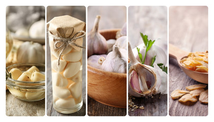 Canvas Print - Collage with aromatic garlic