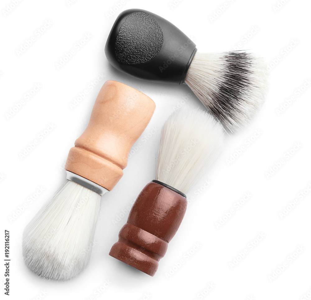 Shaving brushes for man on white background