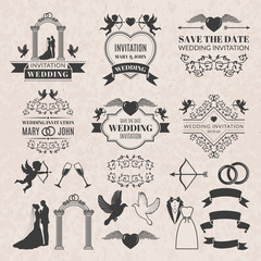 Sticker - vintage labels set for wedding invitation. vector badges set
