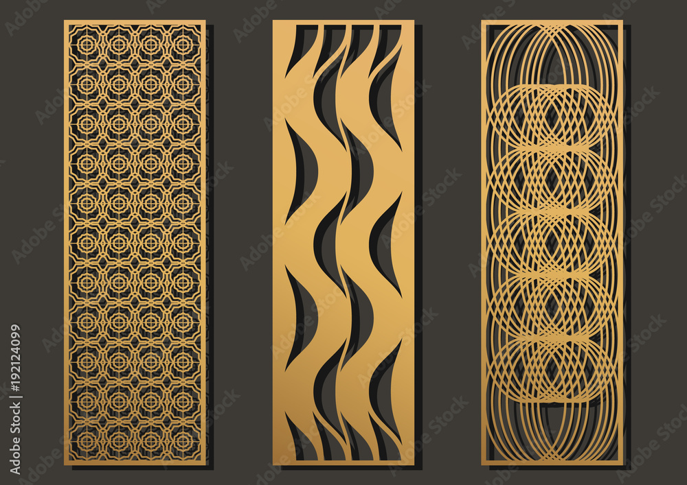 Laser cut template panels set. Die cut geometric pattern rectangle ...