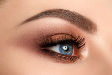 Close Up Of Woman Eye With Smokey Eyes Makeup